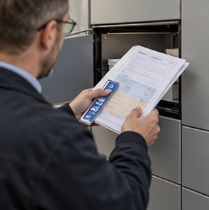 Wizualizacja koncepcyjna: Automat skrytkowy przy instytucji publicznej — wydział komunikacji.
